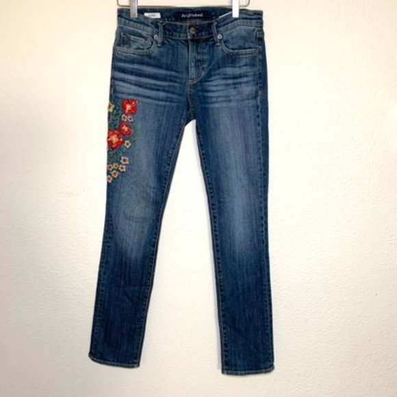 DRIFTWOOD Denim - NEW Driftwood Audrey Floral Embroidered Slim Straight Jeans Blue 25